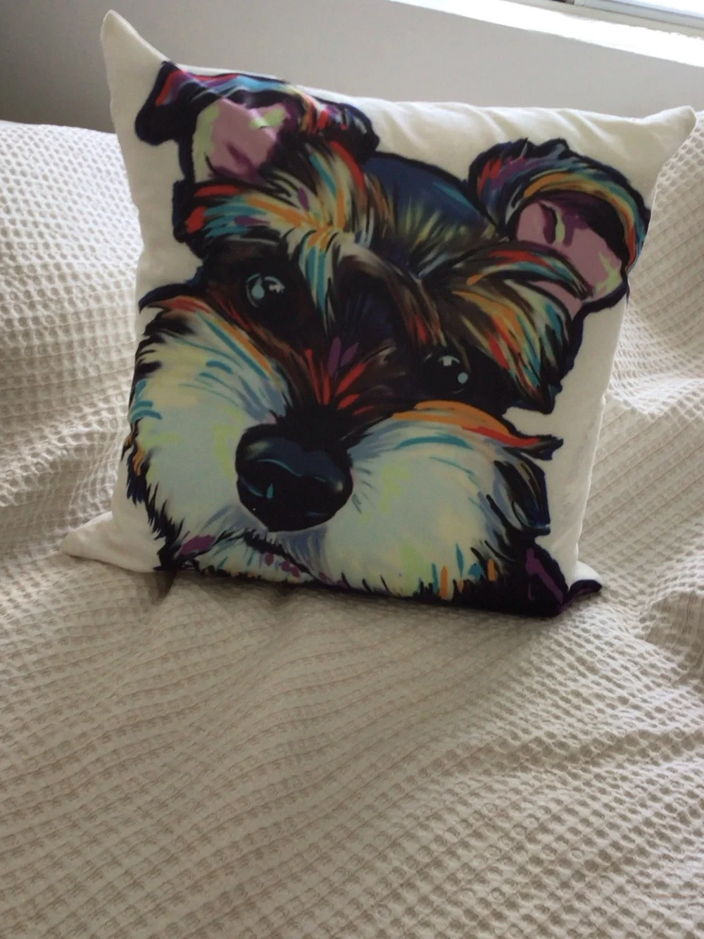 Decorative Colorful Dog Art Pillow - White Multicolor